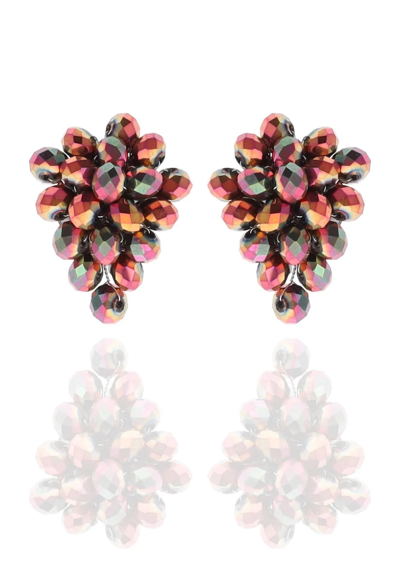 Pendientes clip racimo cristalitos tornasol