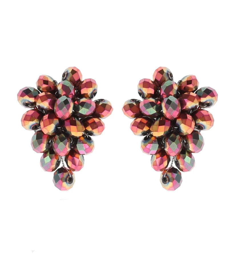 Pendientes clip racimo cristalitos tornasol