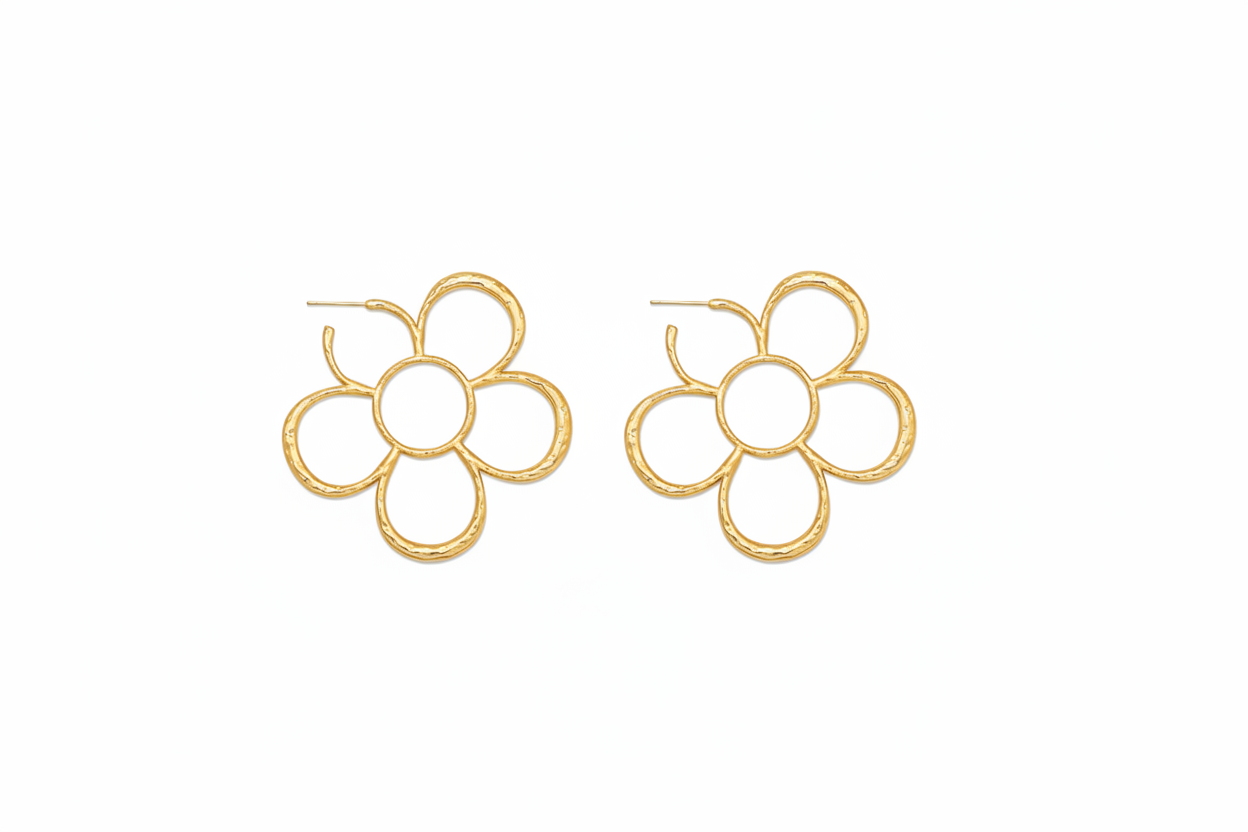 Pendientes de aro flor dorada abierta