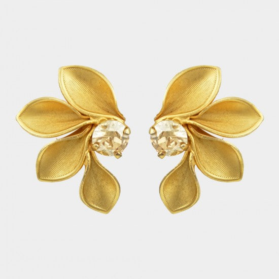 Pendientes 1/2 flor oro primitivo y cristal caramelo
