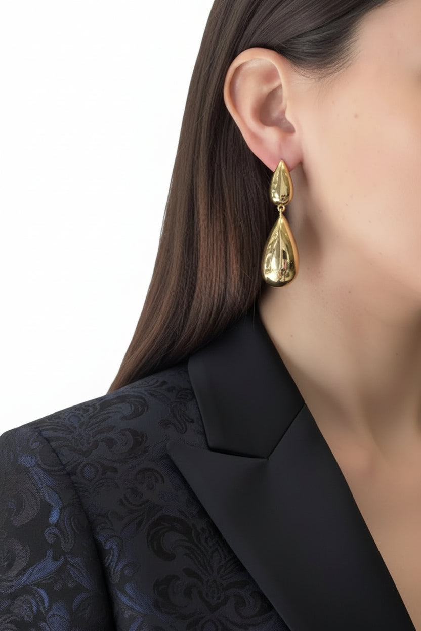 Pendientes doble gota dorada