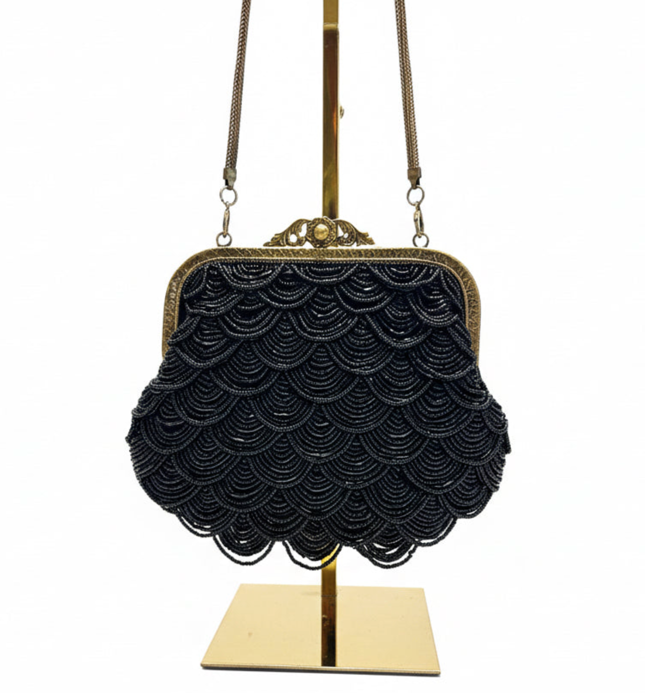 Bolso de fiesta estética vintage con mostacillas negras