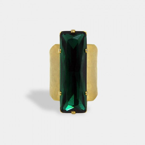 Anillo baguette cristal verde yoro primitivo