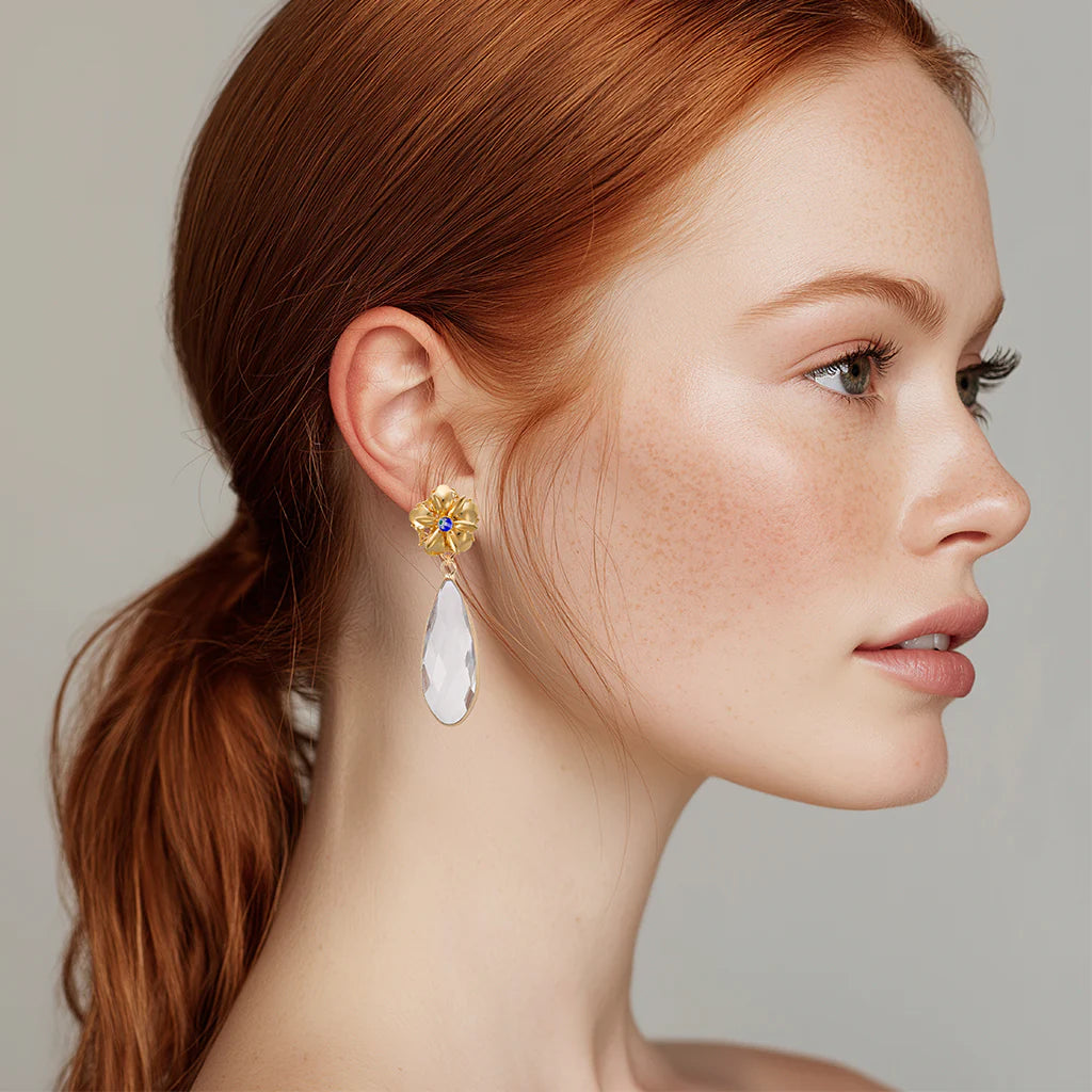 Pendientes gota de cristal y flor . A.H.