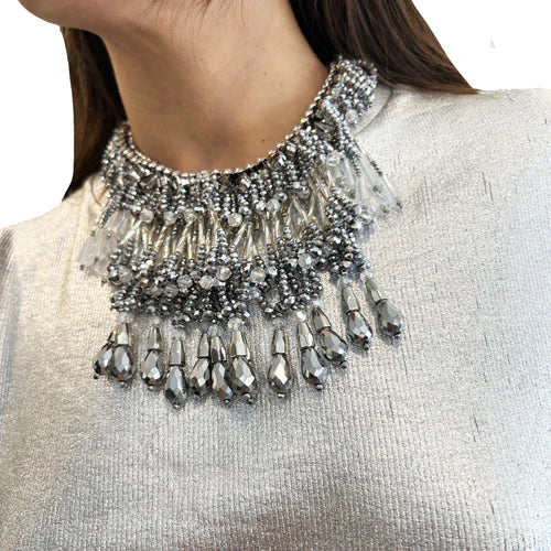 Collar de fiesta cascada de cristal (dorado - plateado)
