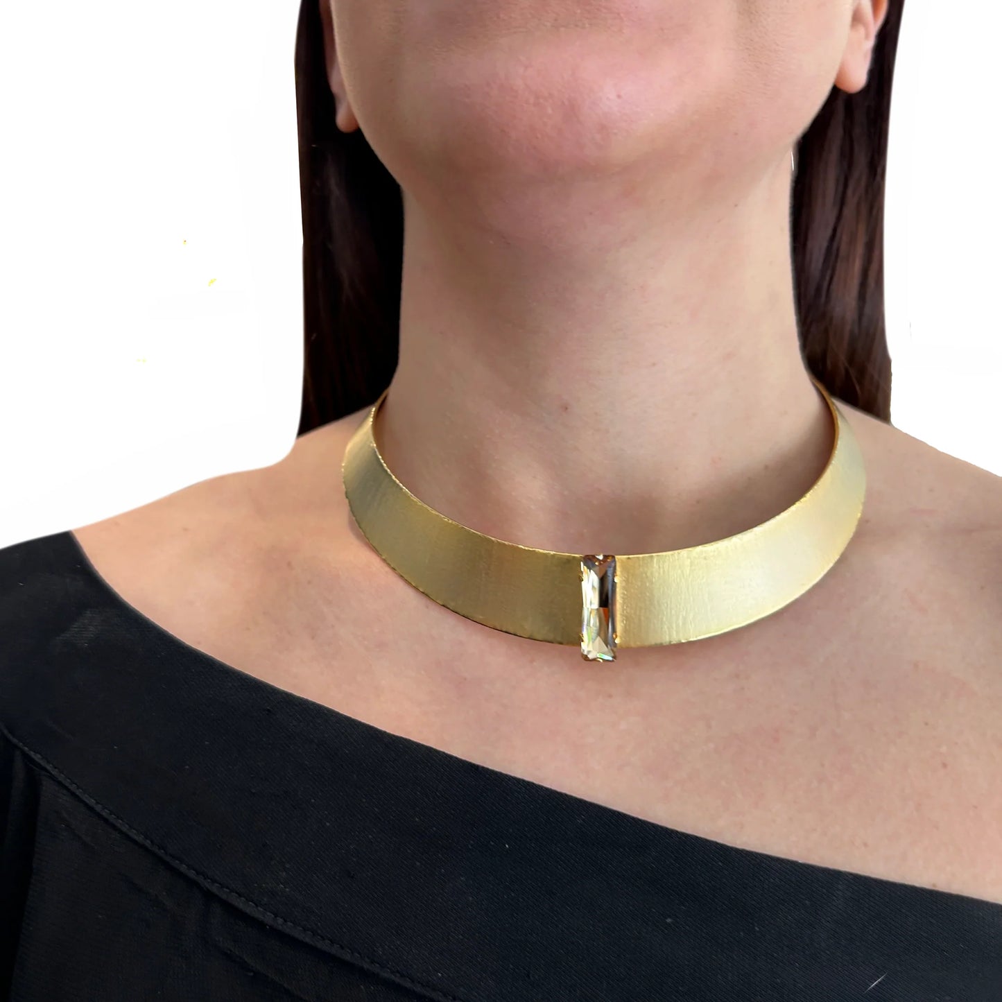 Choker oro primitivo y cristal swarovski color espejo