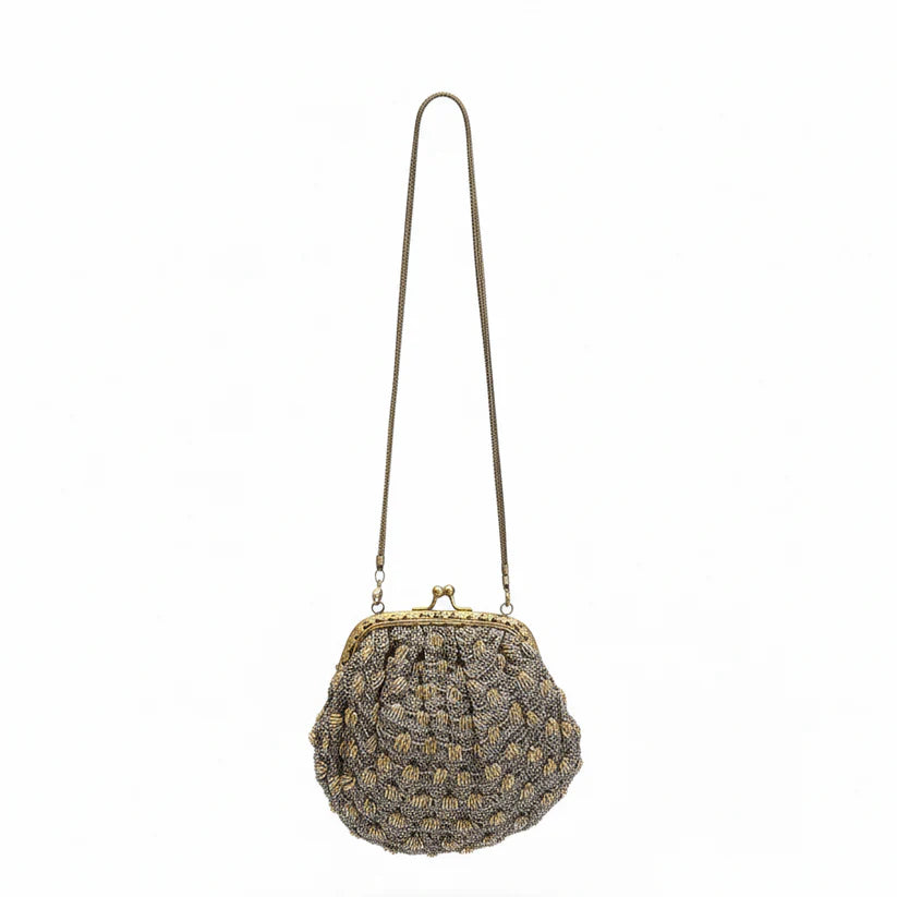 Bolso tejido gris y dorado