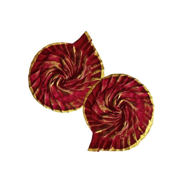 Pendientes plisados de satén rojo con detalles dorados