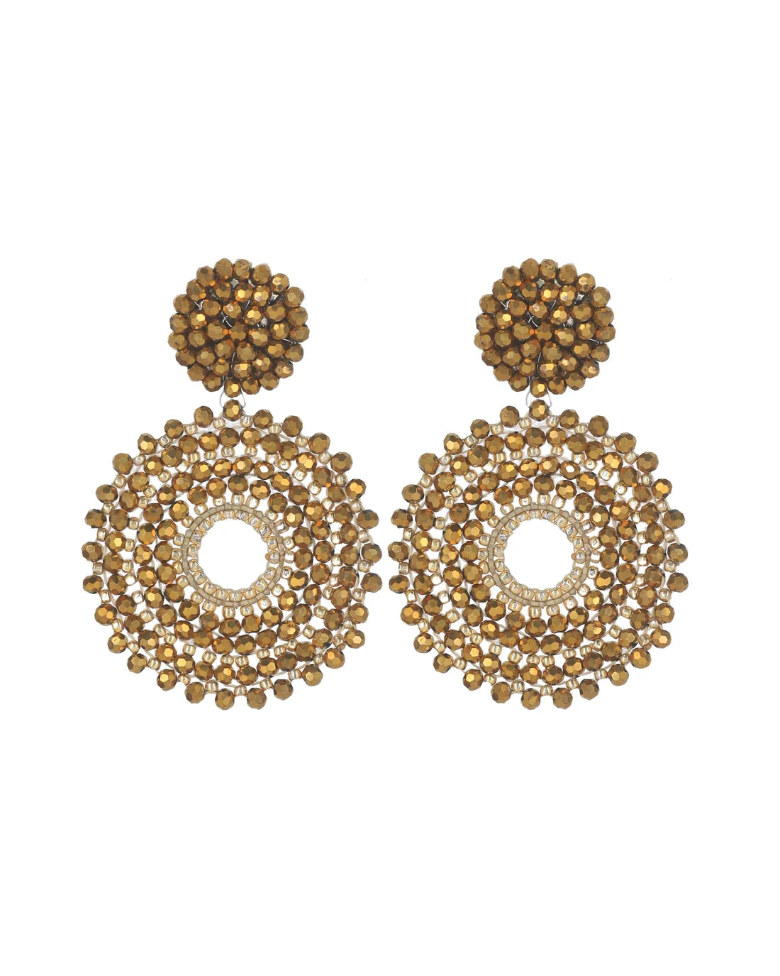 Pendientes círculo cristal facetado oro claro