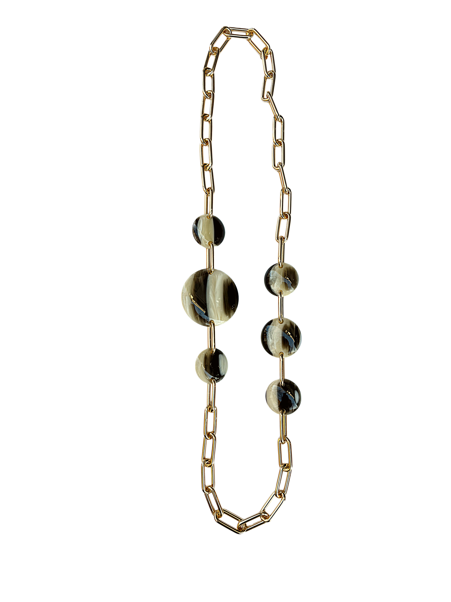 Collar eslabones oro y chapas de resina italiana color asta