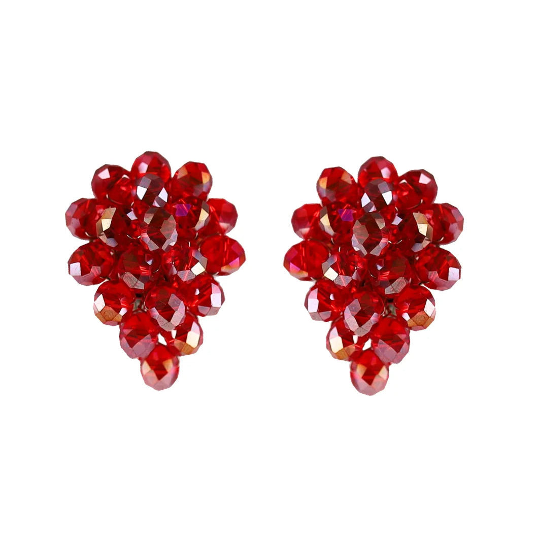 Pendientes clip racimo cristalitos rojos traslúcidos
