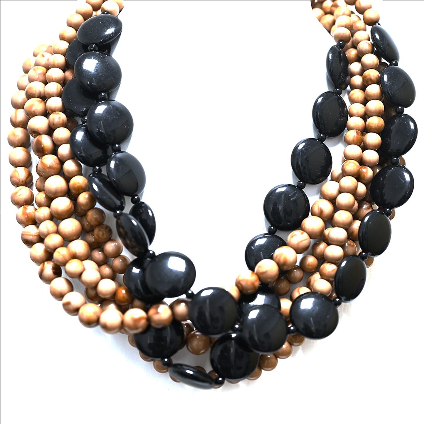 Collar multivueltas resina beige y negro