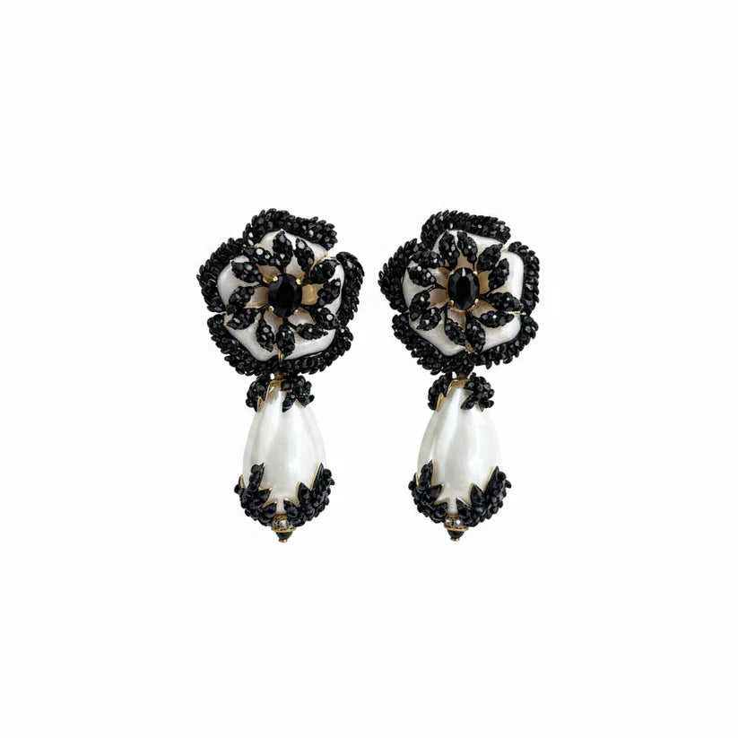 Pendientes alta bisutería perla y cristal negro