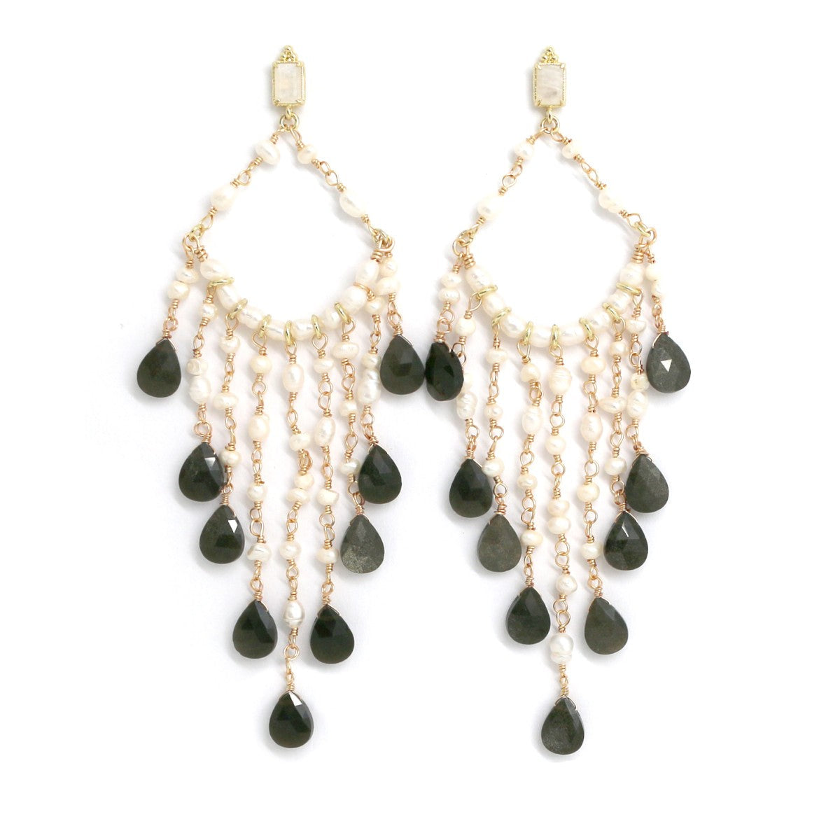 Pendientes chandelier de perlas y piedras naturales