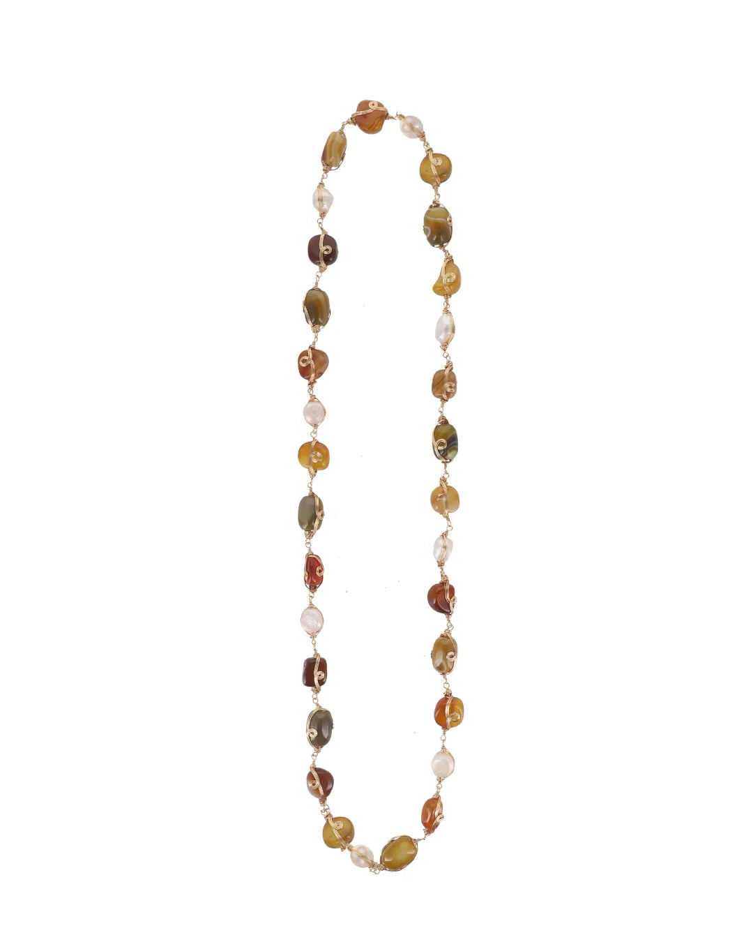 Collar largo de ágatas y perlas barrocas
