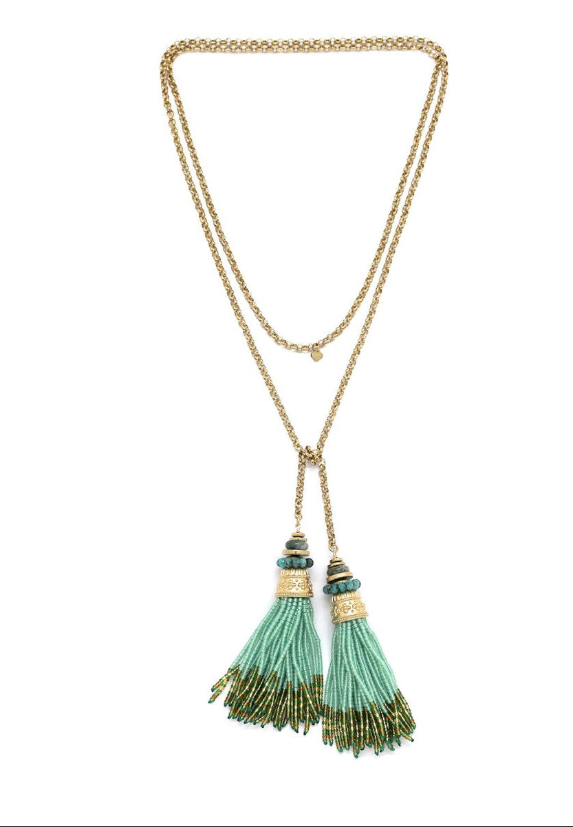 Collar abierto : cadena con cuentas miyuki verde agua