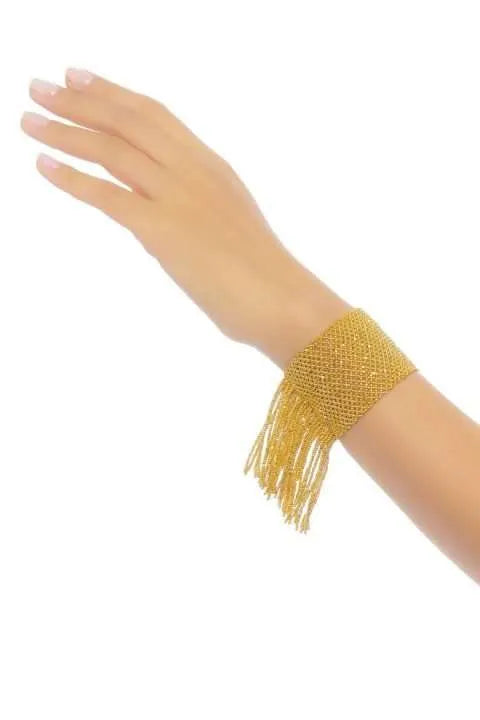 Brazalete cristal dorado tejido y flecos