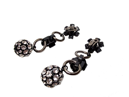 Pendientes Cristal Negro y Plateado - Fahoma Madrid Bisuteria