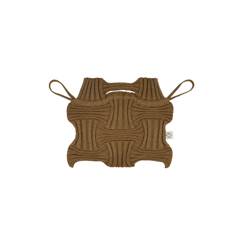 Bolso de mano de punto lúrex color camel
