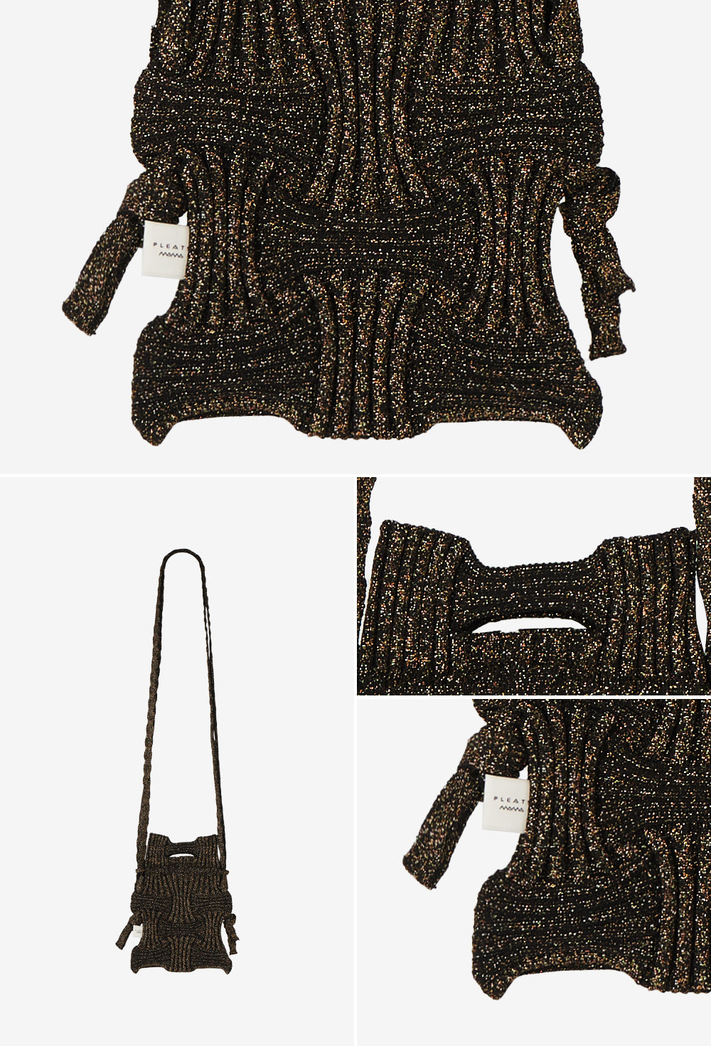 Bolso bandolera de punto lúrex color jaspeado marrón y negro