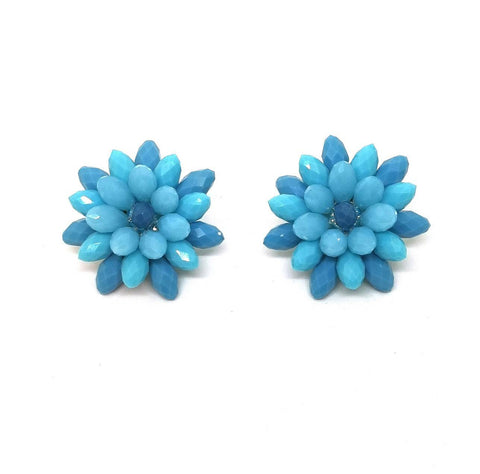 Pendientes cortos flor de cristal facetado turquesa