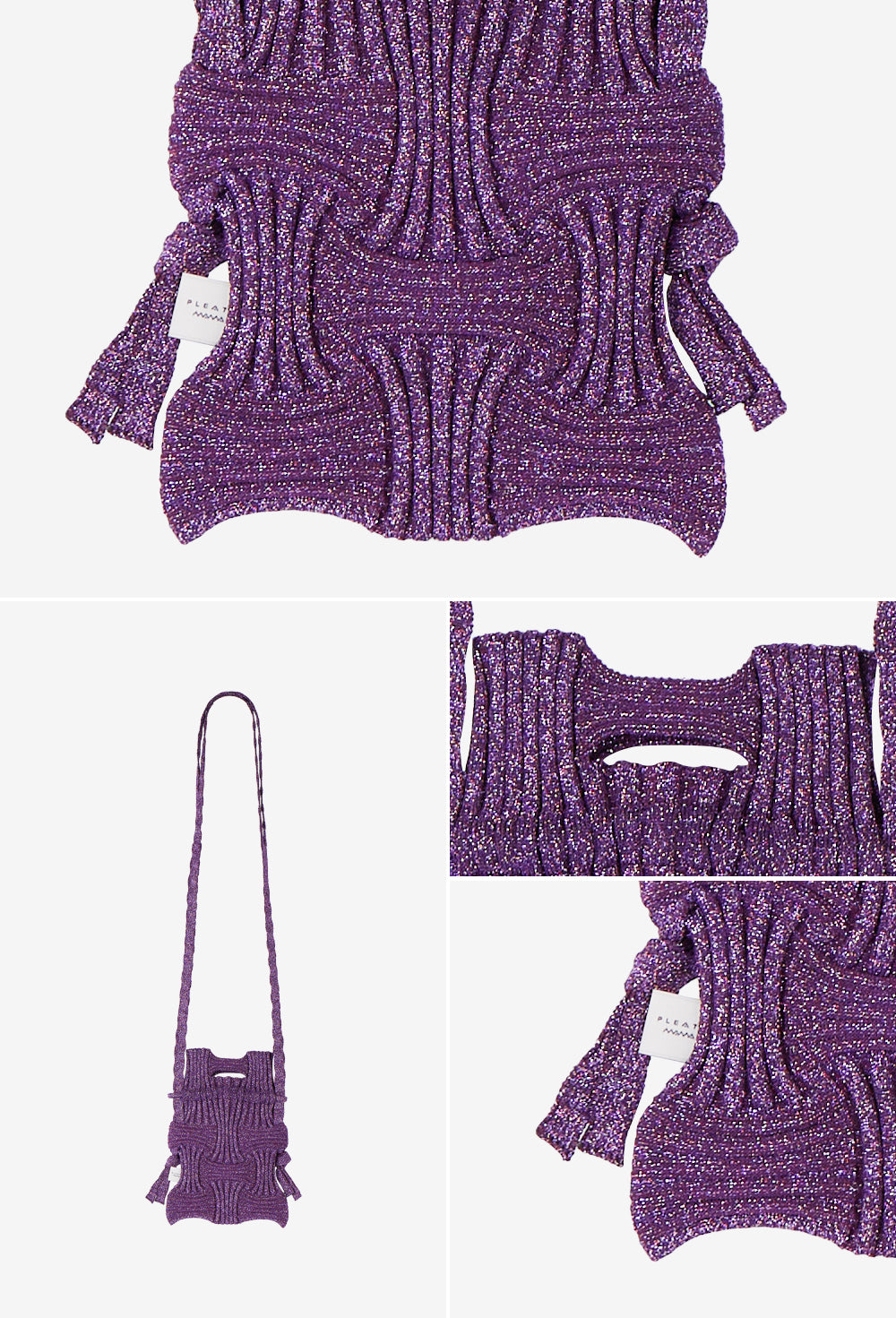 Bolso bandolera de punto lúrex color morado
