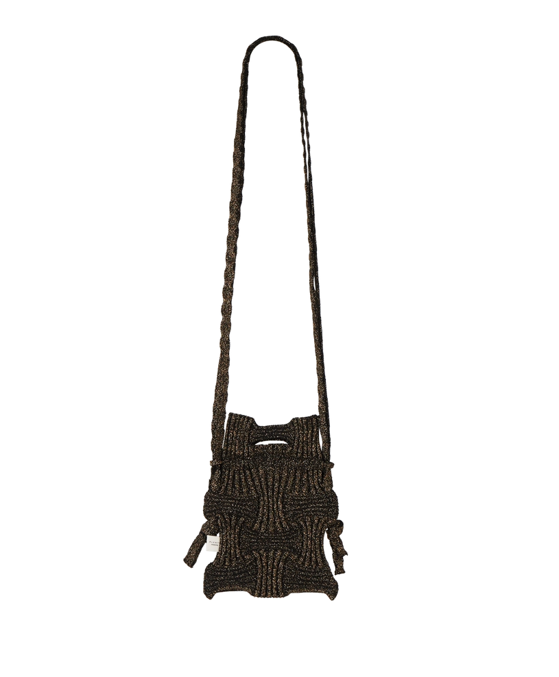 Bolso bandolera de punto lúrex color jaspeado marrón y negro
