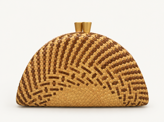 Bolso de fiesta artesanal en buntal jacquard bicolor