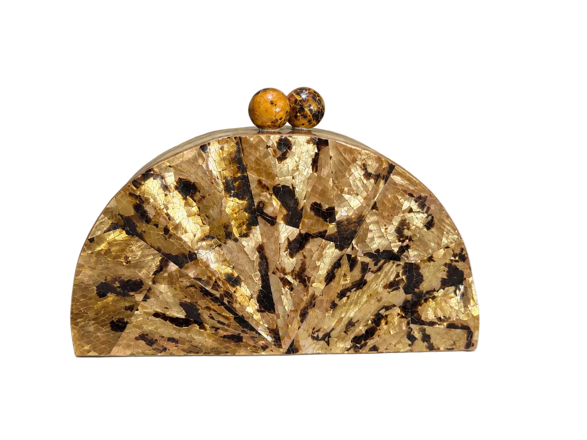 Bolso joya de nácar natural  colores marrón y dorados- Lujo artesanal