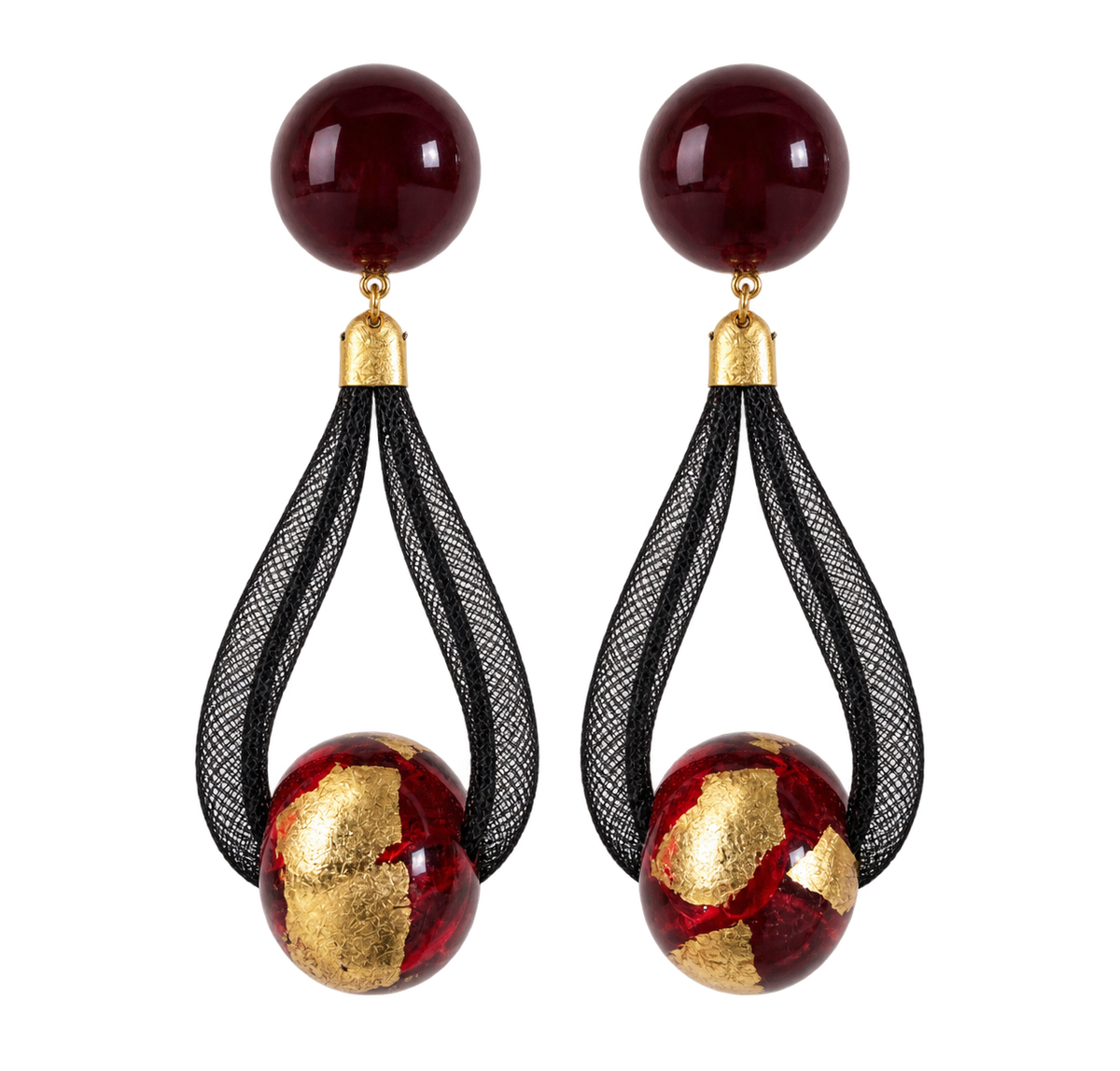 Pendientes Fahoma resina granate y roja — pieza única