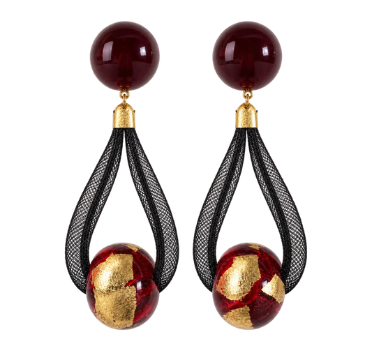 Pendientes Fahoma resina granate y roja — pieza única