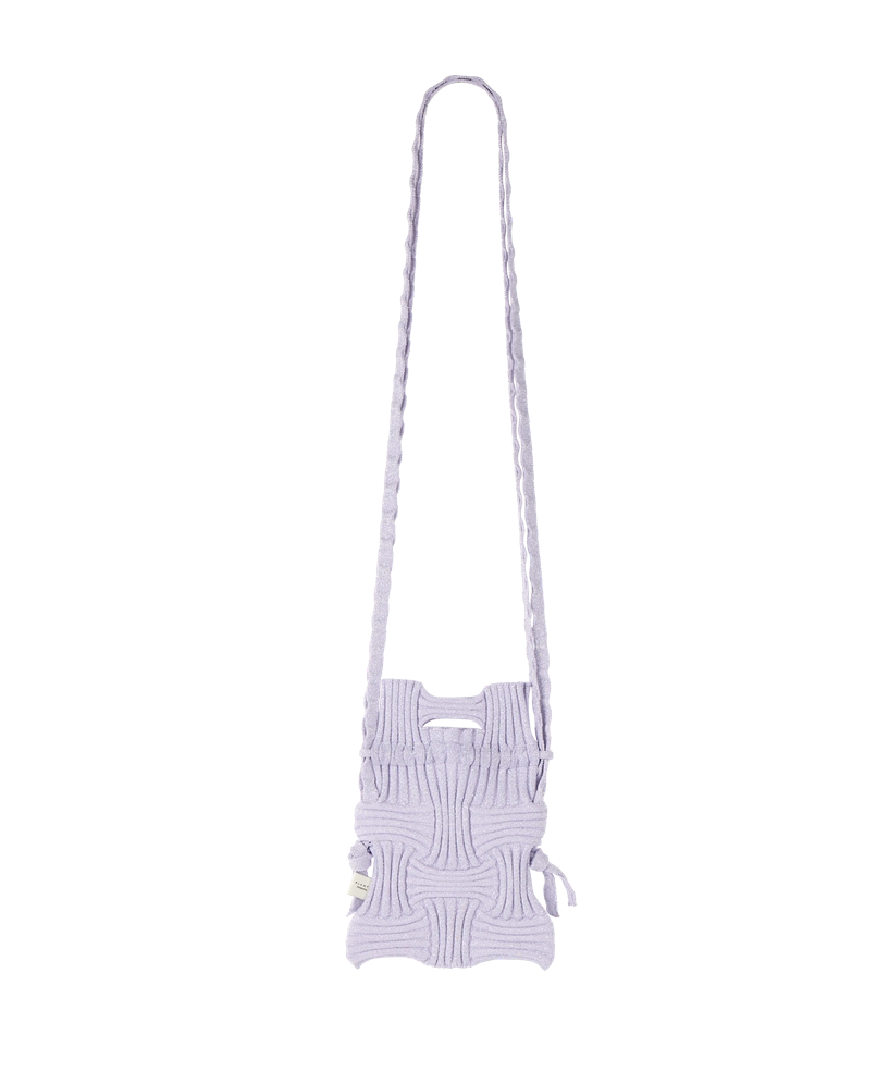 Bolso bandolera de punto lúrex color glitter malva