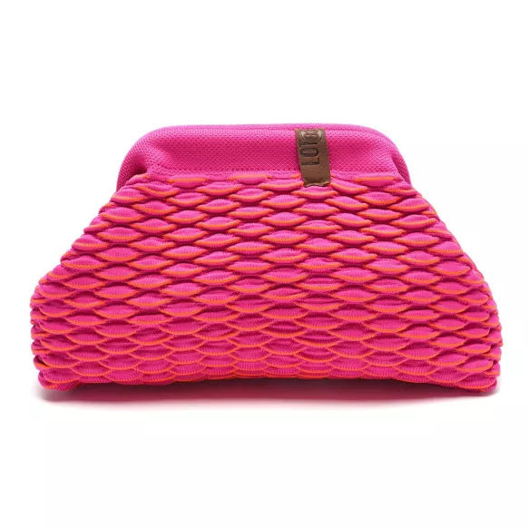 Bolso tipo clutch fucsia y naranja