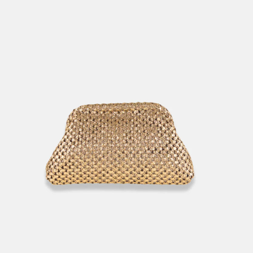 Clutch de lino dorado tejido -  grande
