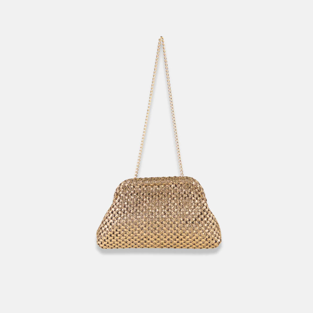 Clutch de lino dorado tejido -  grande