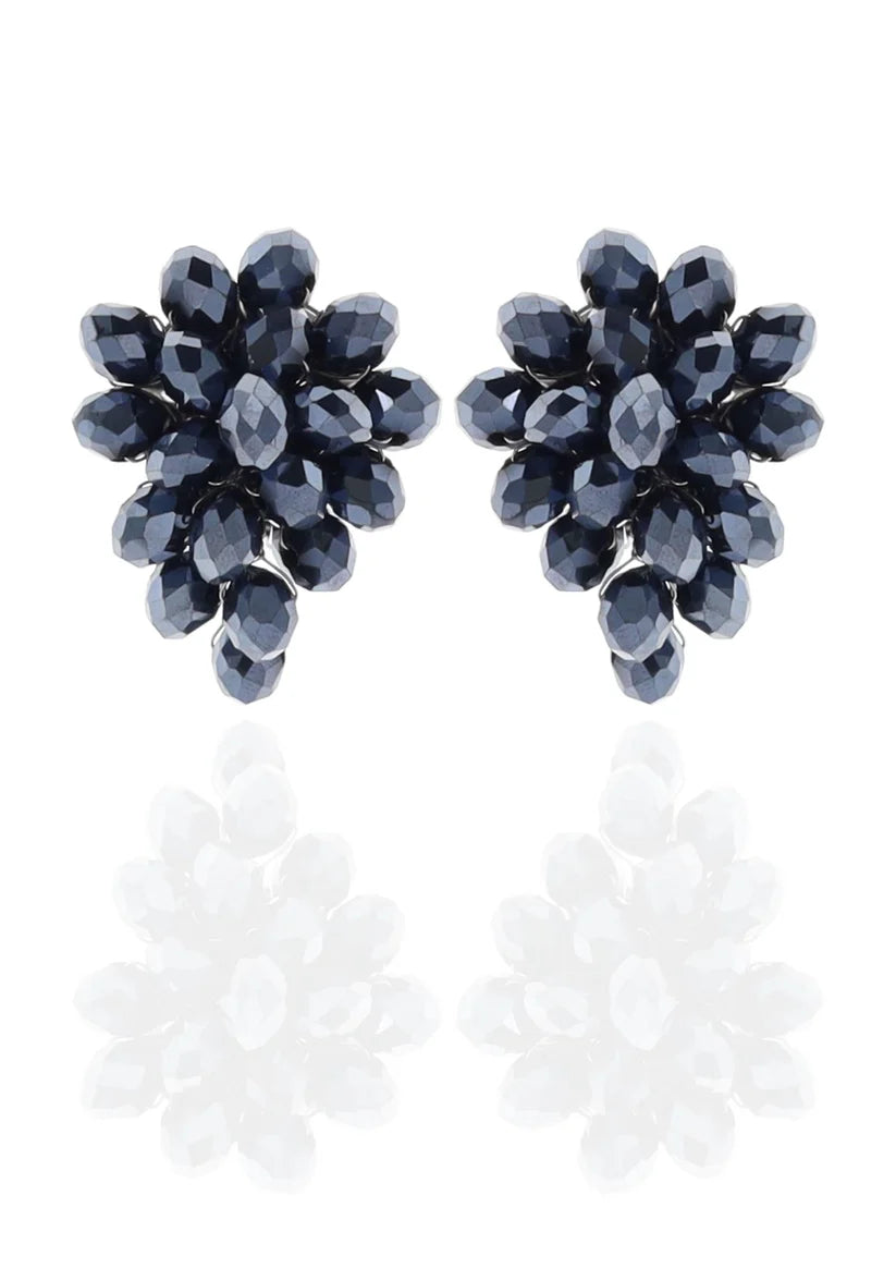 Pendientes clip racimo cristalitos azul noche