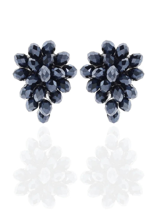 Pendientes clip racimo cristalitos azul noche