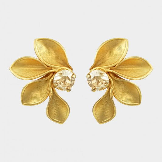 Pendientes 1/2 flor oro primitivo y cristal caramelo