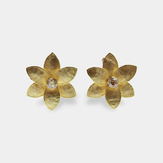 Pendientes cortos FLOR  de oro primitivo y cristal