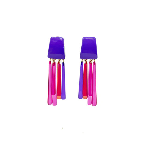 Pendientes de palitos de resinas italianas tonos violetas y fucsias