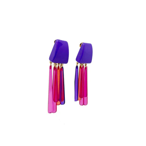 Pendientes de palitos de resinas italianas tonos violetas y fucsias