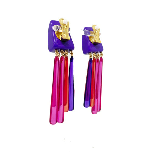 Pendientes de palitos de resinas italianas tonos violetas y fucsias