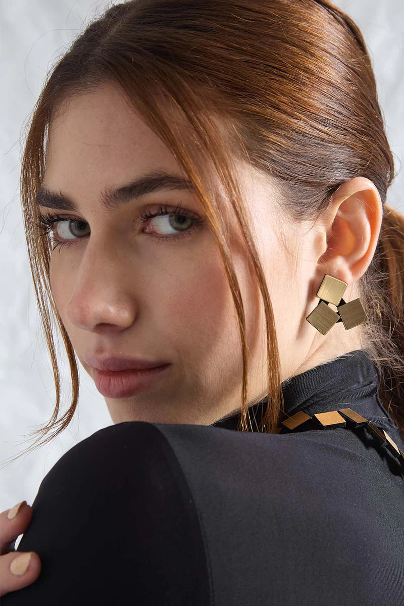 Pendientes 3 Cuadrados resina - Oro efecto espejo