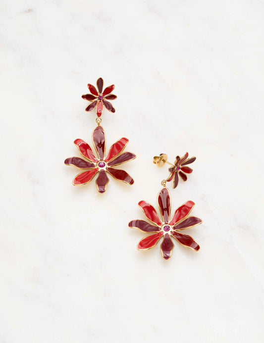 Pendientes : margaritas granate y rojo