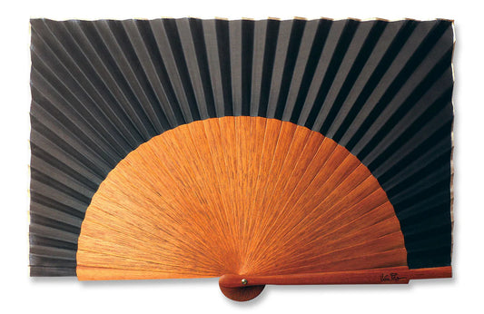 Abanico artesanal de madera de bocapi y algodón color negro