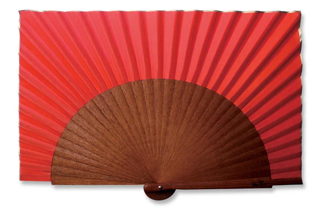 Abanico artesanal de madera de bocapi y algodón color rojo