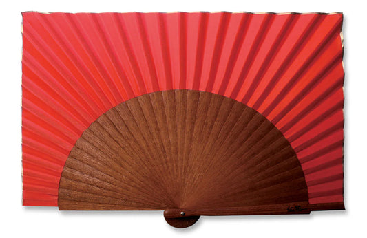 Abanico artesanal de madera de bocapi y algodón color rojo