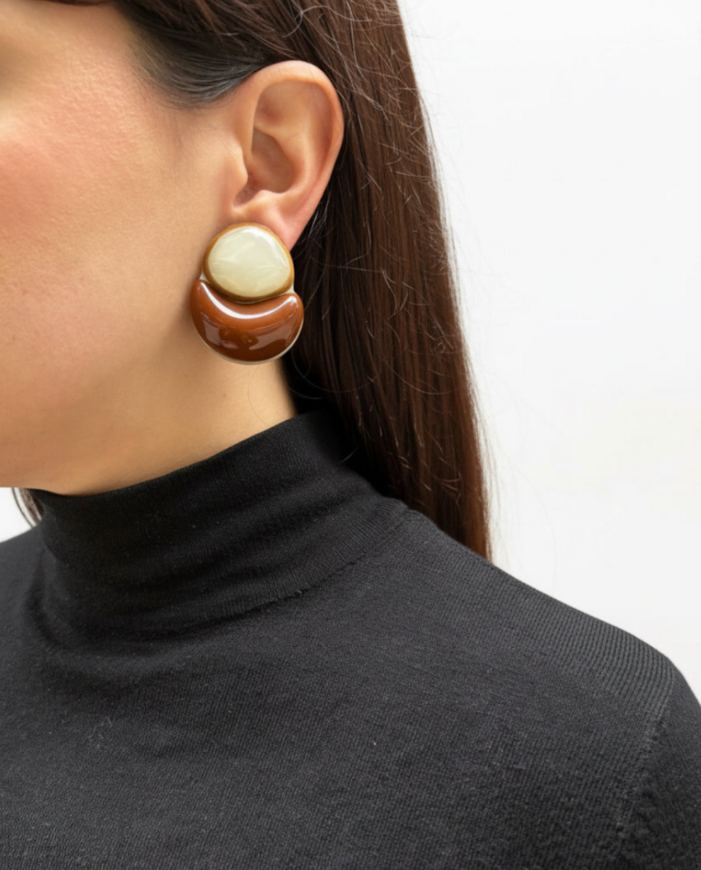 Pendientes resina italiana marrón y beige