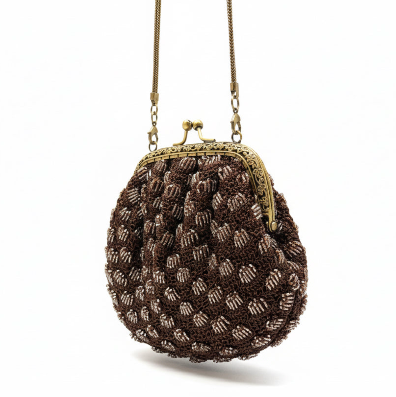 Bolso tejido marrón y oro