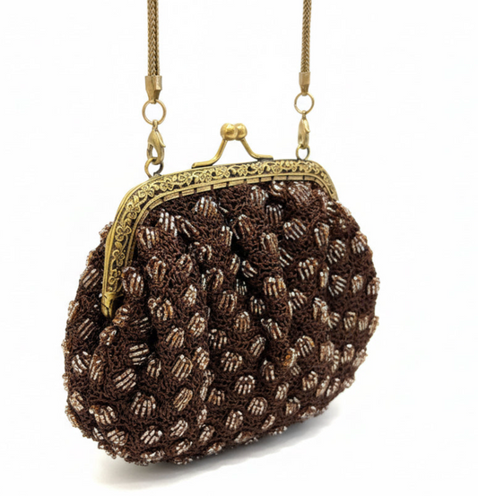 Bolso tejido marrón y oro